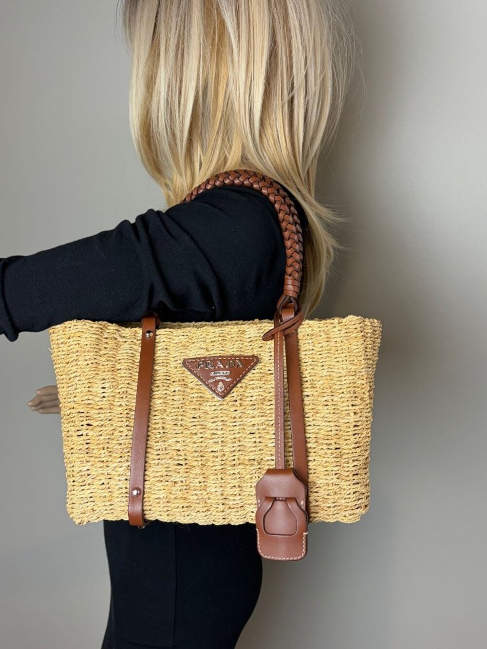 Prada Palmetto Vitello Woven Raffia Naturale Tote Bag - Picture 11 of 13